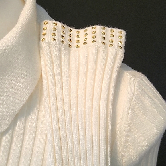 Cache Cream Sweater w/ Gold Studded Embellishments Size Medium - Picture 2 of 4